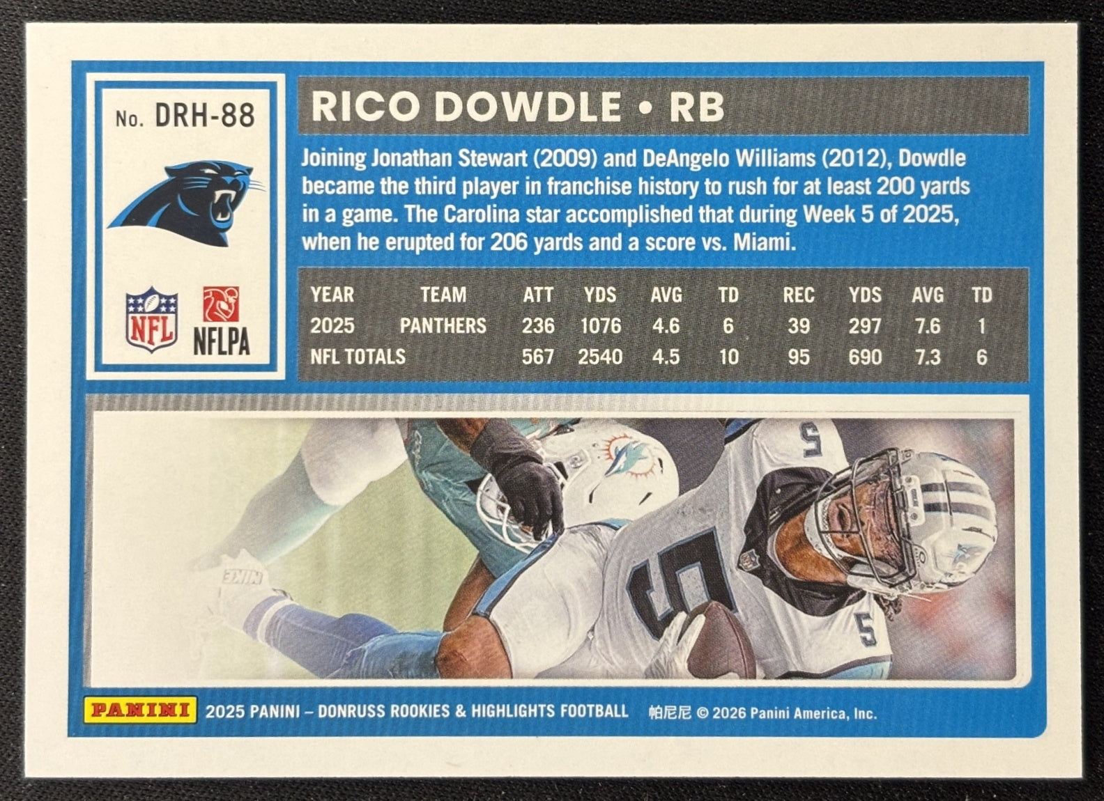 Rico Dowdle 2025 Panini Donruss Rookies & Highlights Panthers Sports Trading Cards