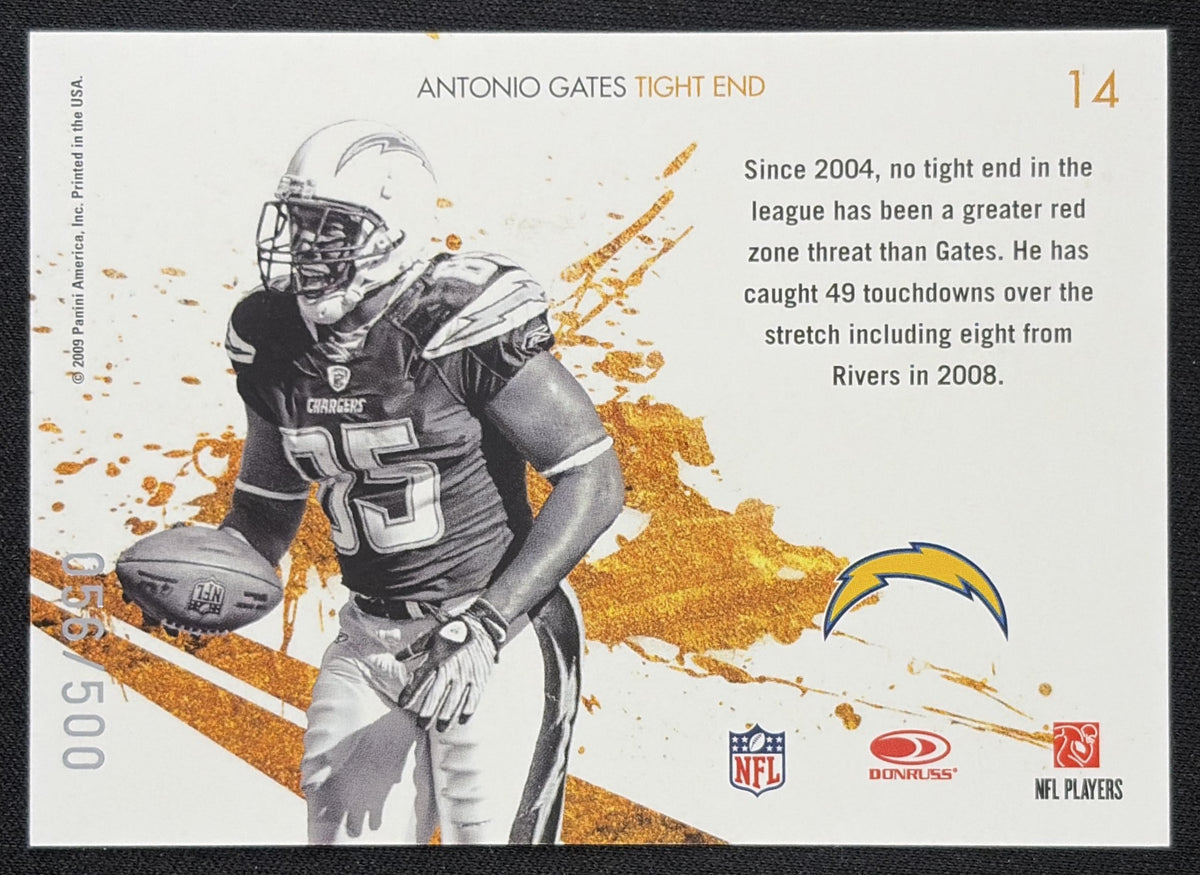 Antonio Gates 2009 Panini Donruss Rookies & Stars Gold /500 Chargers
