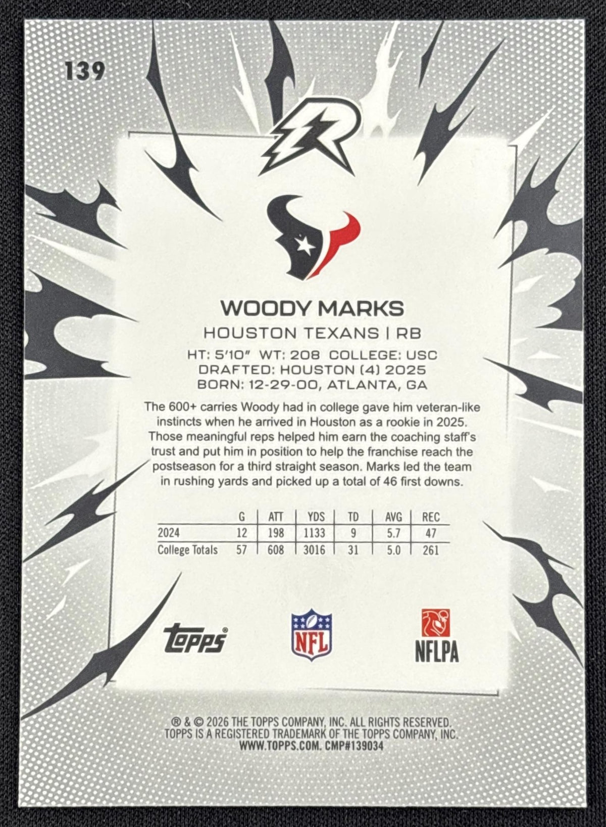 Woody Marks 2025 Topps Resurgence Bronze Surge Refractor /375 Texans