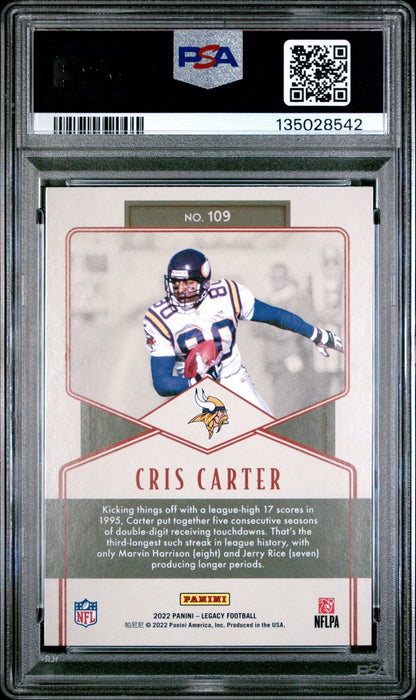 Cris Carter 2022 Panini Legacy PSA 10 Vikings back