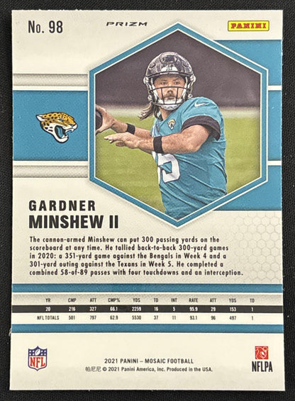 Gardner Minshew II 2021 Panini Mosaic White Sparkle Prizm SSP Jaguars sports trading card back
