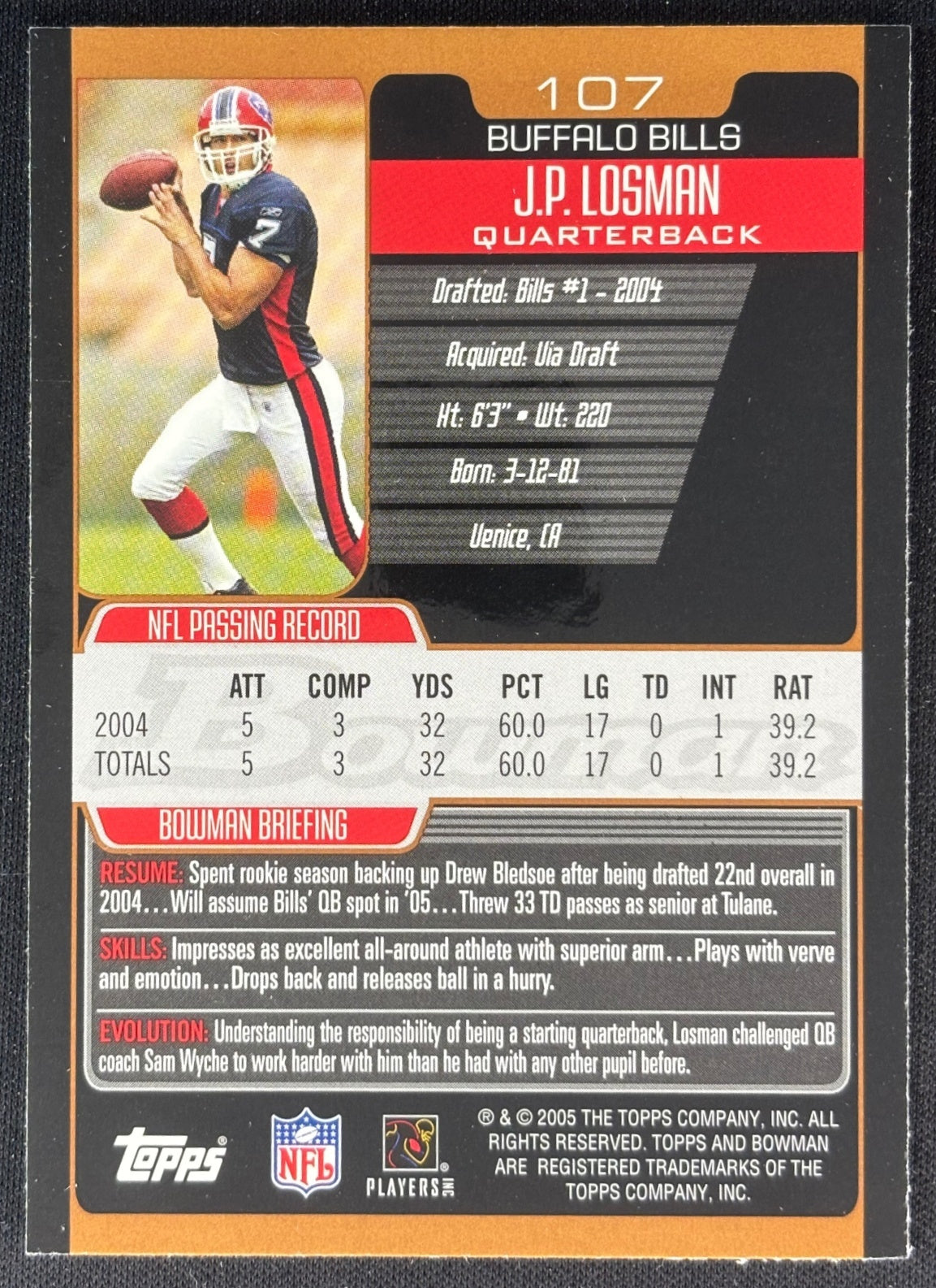J.P. Losman 2005 Bronze Bills Football