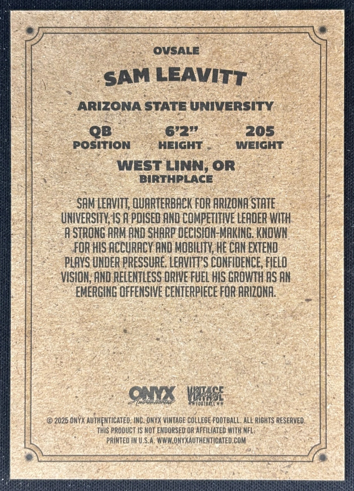 Sam LEavitt 2025 Onyx Vintage Sports Trading Cards