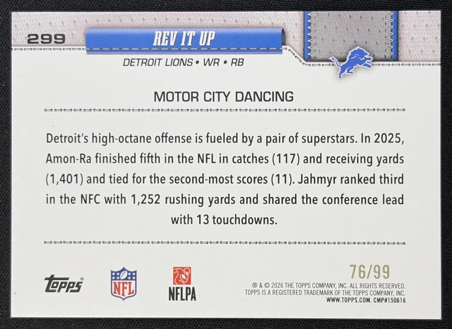 Rev It Up 2026 Topps Green Holo Foil /99 Lions