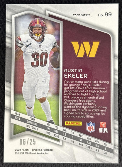 Austin Ekeler 2024 Panini Spectra Meta /25 Commanders back