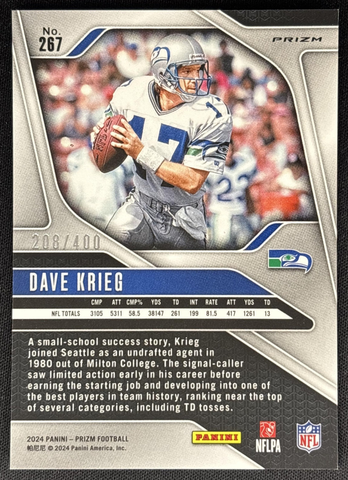 Dave Krieg 2024 Panini Prizm Pandora /400 Seahawks Sports Trading Cards