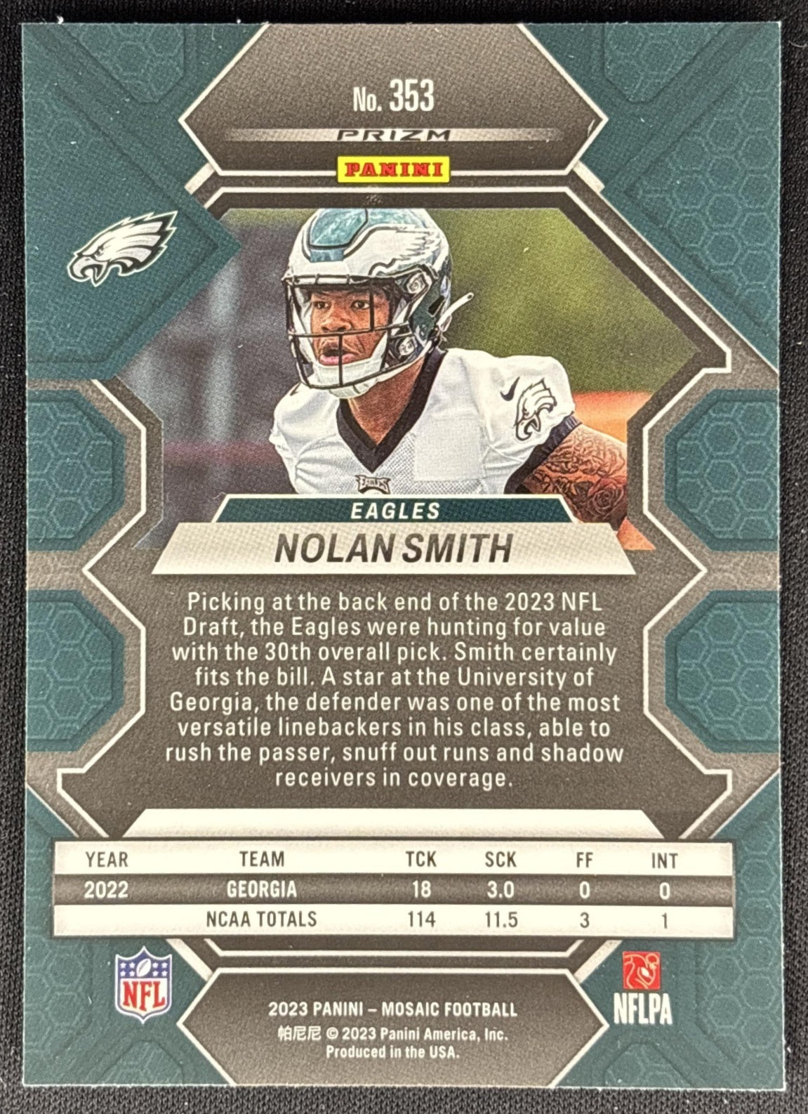 Nolan Smith 2023 Panini Mosaic Green Mosaic Eagles Sports Trading Cards