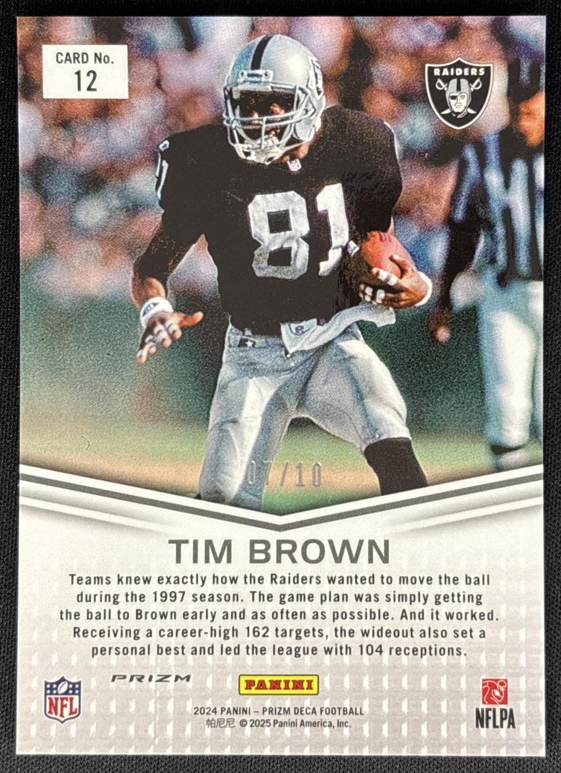 Tim Brown 2024 Panini Prizm Deca Decade Dominance Gold /10 Raiders Sports Trading Cards