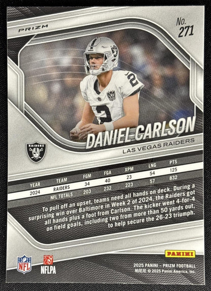 Daniel Carlson 2025 Panini Prizm Neon Green Pulsar Raiders Sports Trading Card