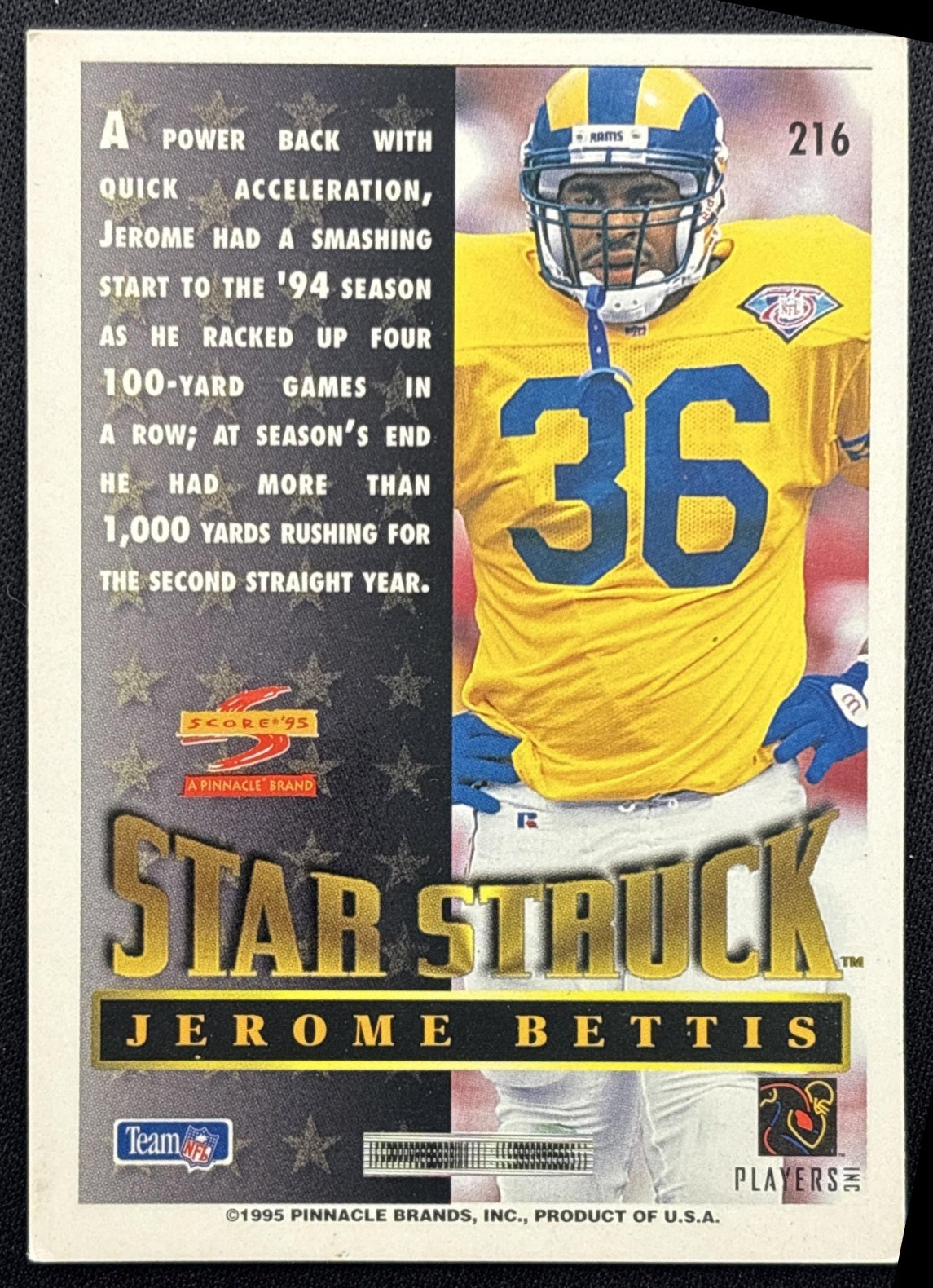 Jerome Bettis 1995 Score Rams - Back