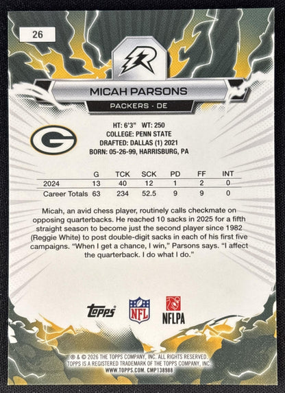 Micah Parsons 2025 Topps Resurgence Packers Green Bay Packers back