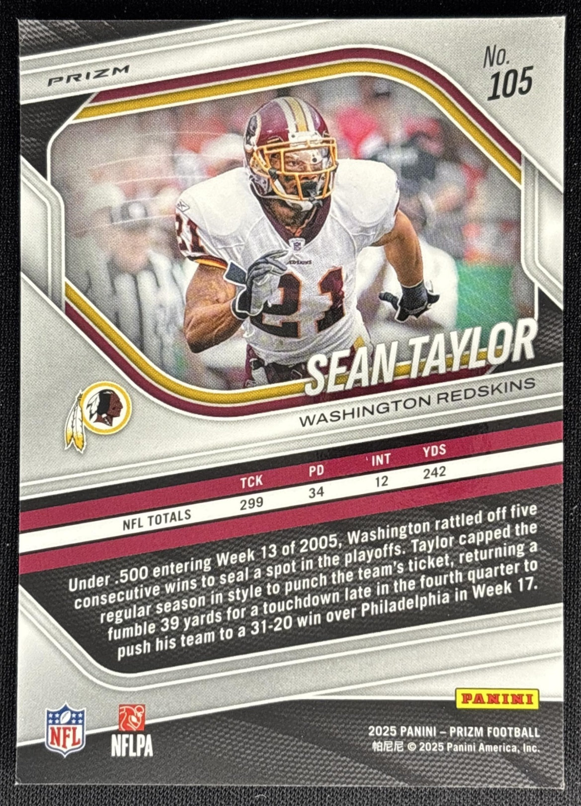 Sean Taylor 2025 Panini Prizm Green Flash Redskins