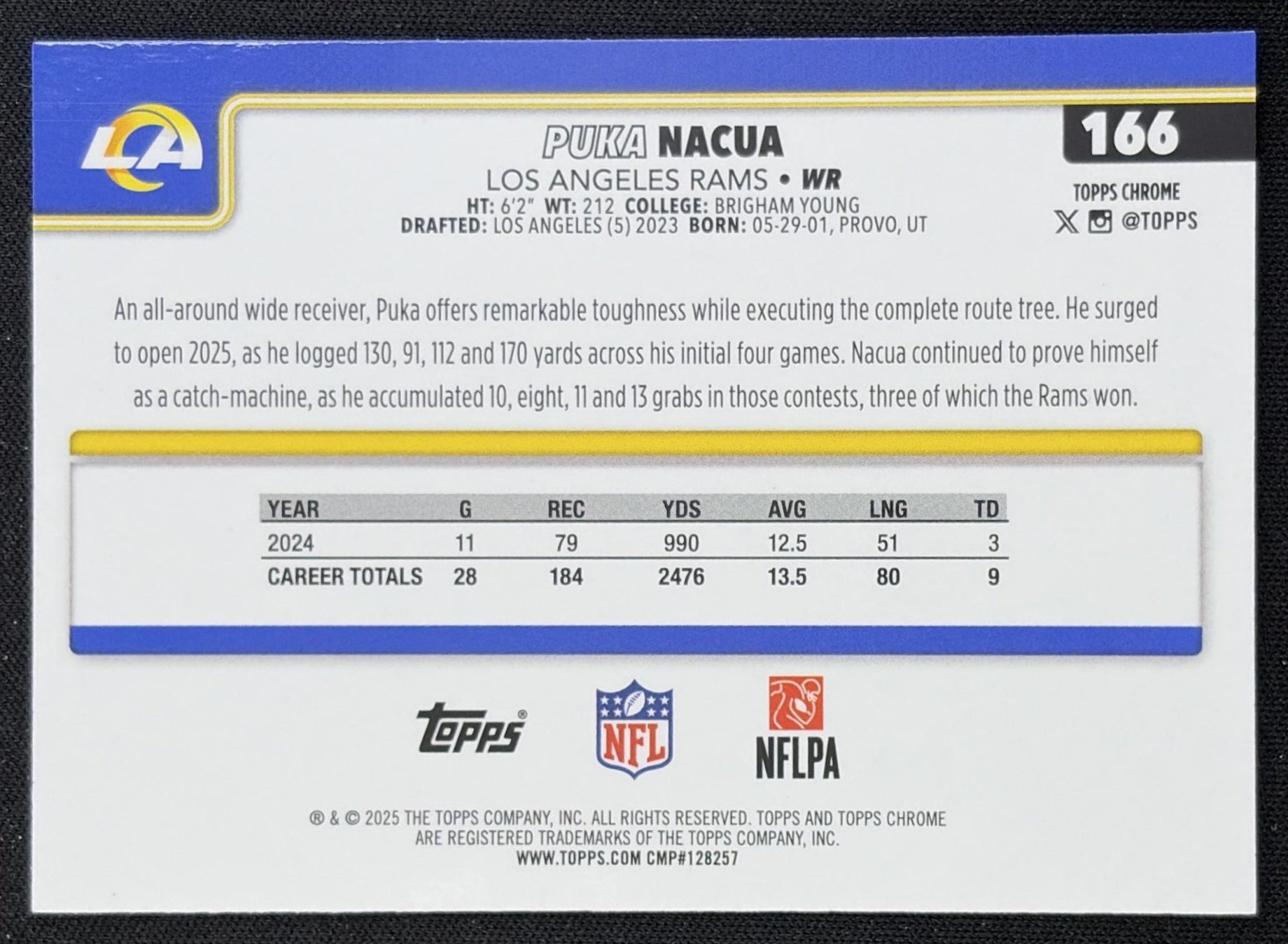 Puka Nacua 2025 Topps Chrome Pink Wave Refractor /250 Rams Los Angeles Rams