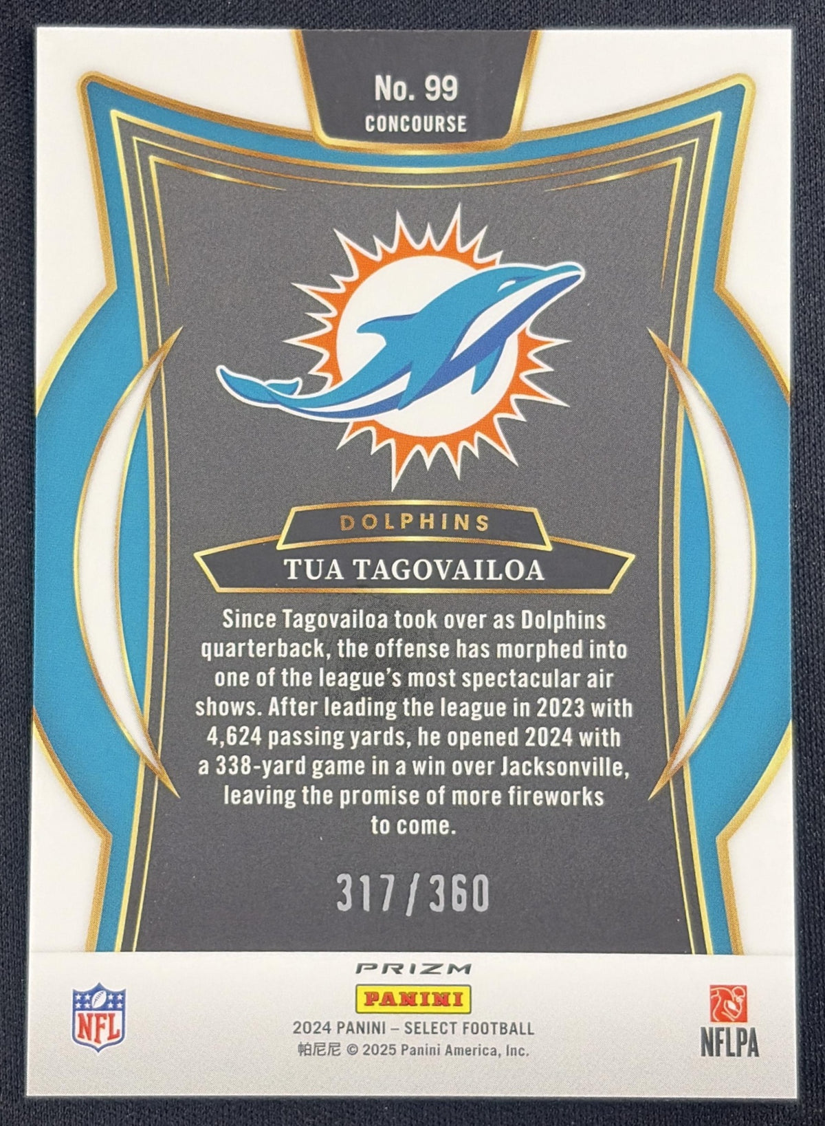 Tua Tagovailoa 2024 Panini Select Concourse Purple Prizm Shock /360 Dolphins