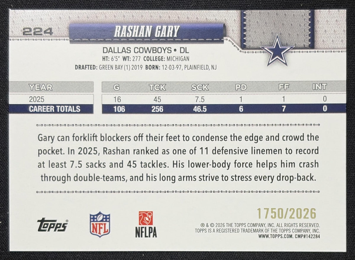 Rashan Gary 2026 Topps Gold /2026 Dallas Cowboys