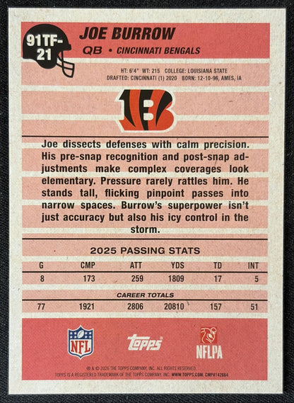 Joe Burrow 2026 Topps 1991 Bengals back