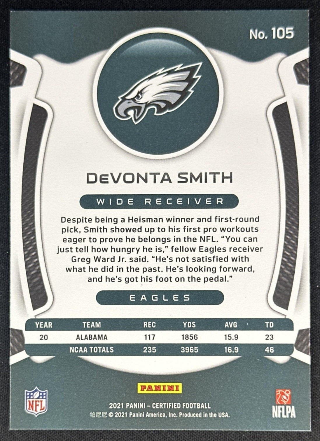 DeVonta Smith 2021 Panini Certified Mirror Orange /149 Eagles Sports Trading Cards
