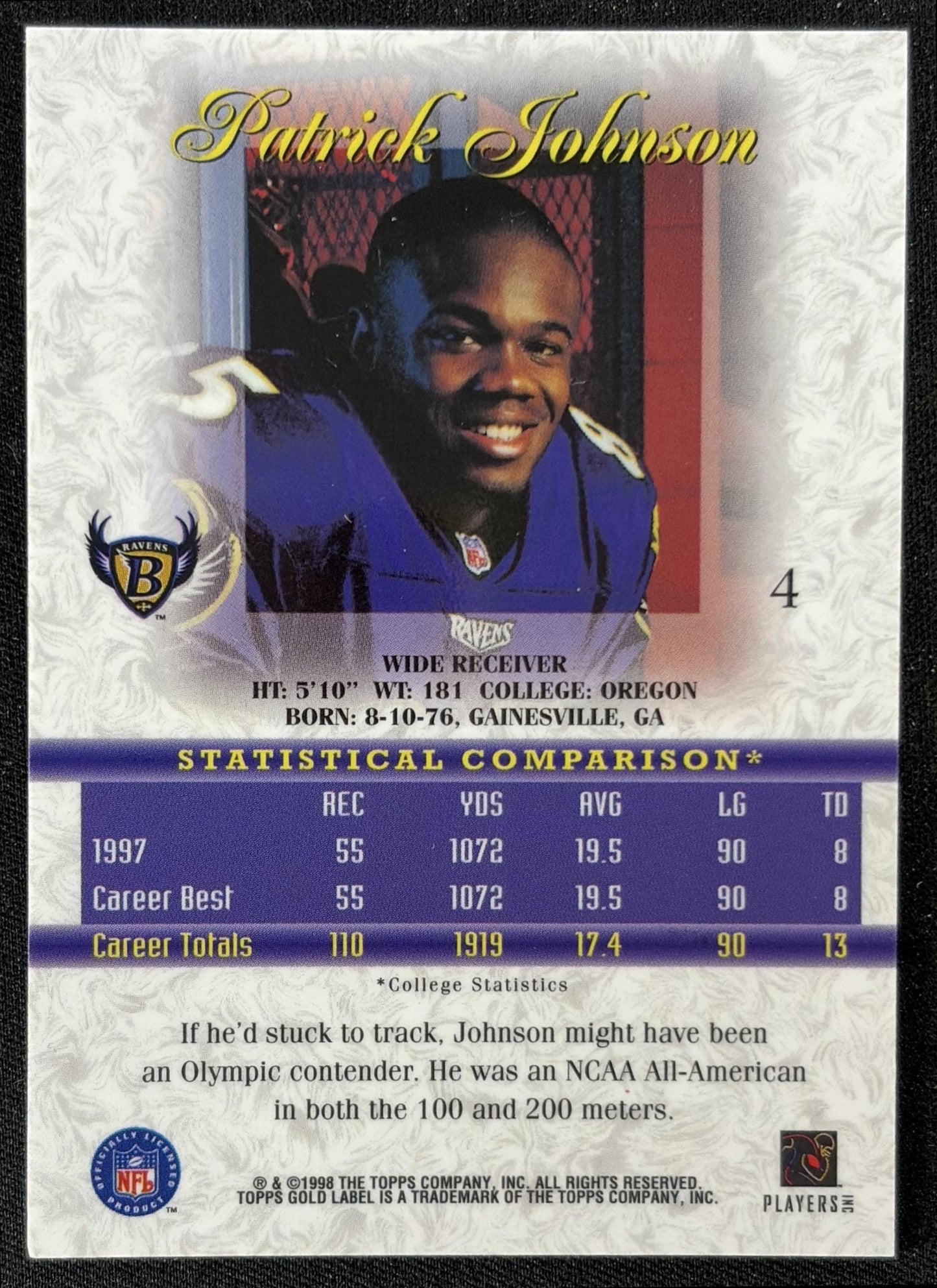 Patrick Johnson 1998 Topps Gold Label Ravens