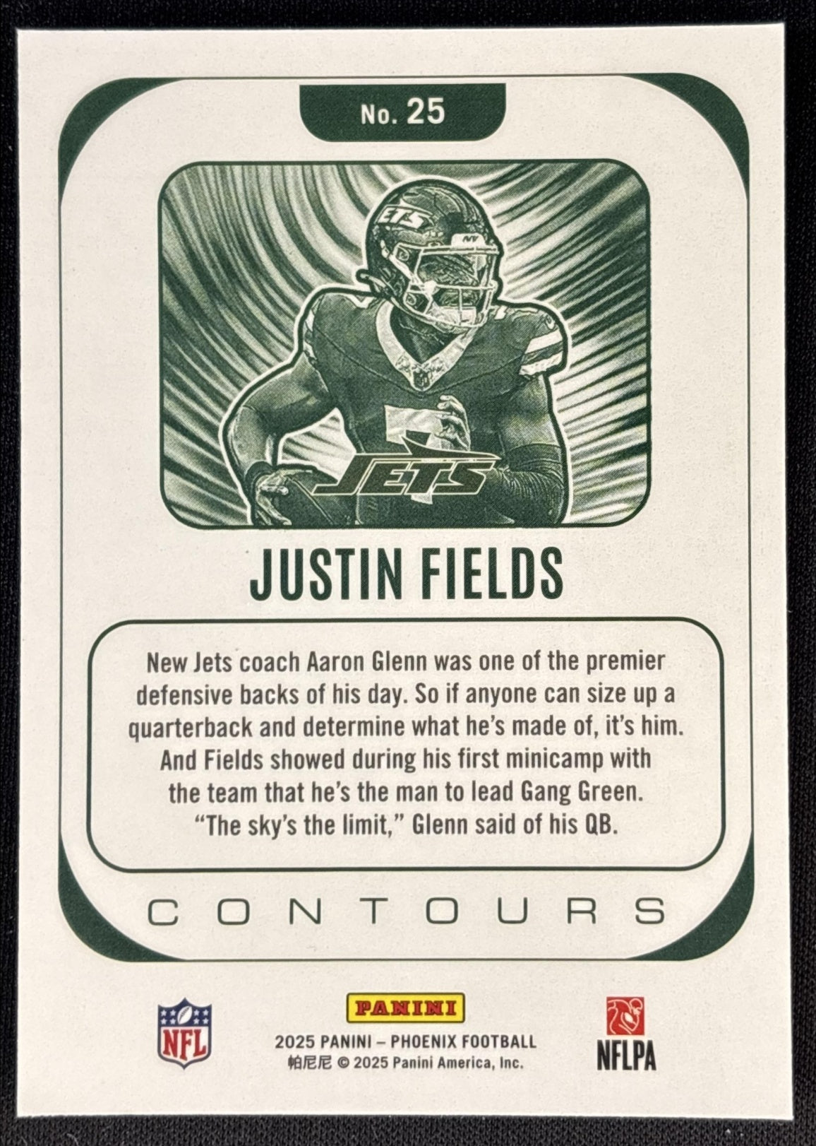 Justin Fields 2025 Panini Phoenix Contours Jets Sports Trading Cards