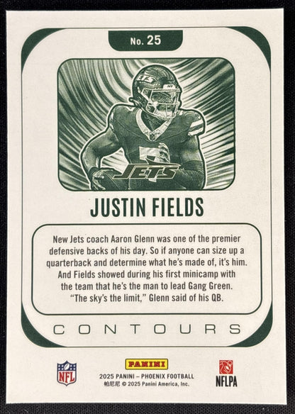 Justin Fields 2025 Panini Phoenix Contours Jets Sports Trading Cards