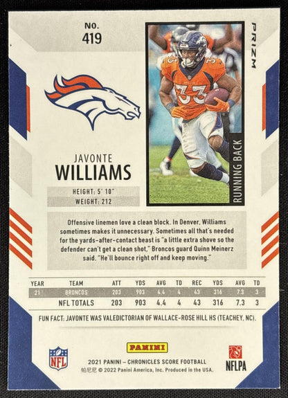 Javonte Williams 2021 Panini Chronicles Score Update Rookies Silver Broncos