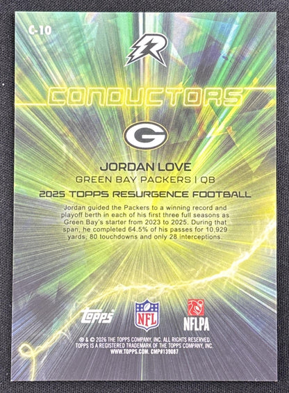 Jordan Love 2025 Topps Resurgence Conductors Surge Refractor /425 Packers back
