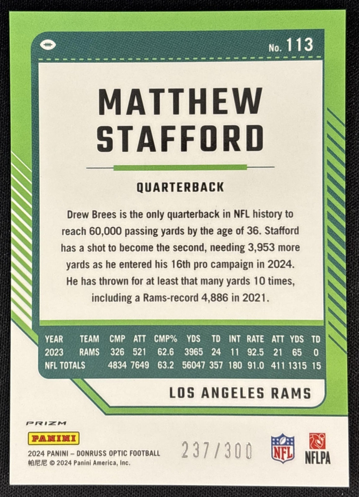 Matthew Stafford 2024 Panini Donruss Optic Wave /300 Rams