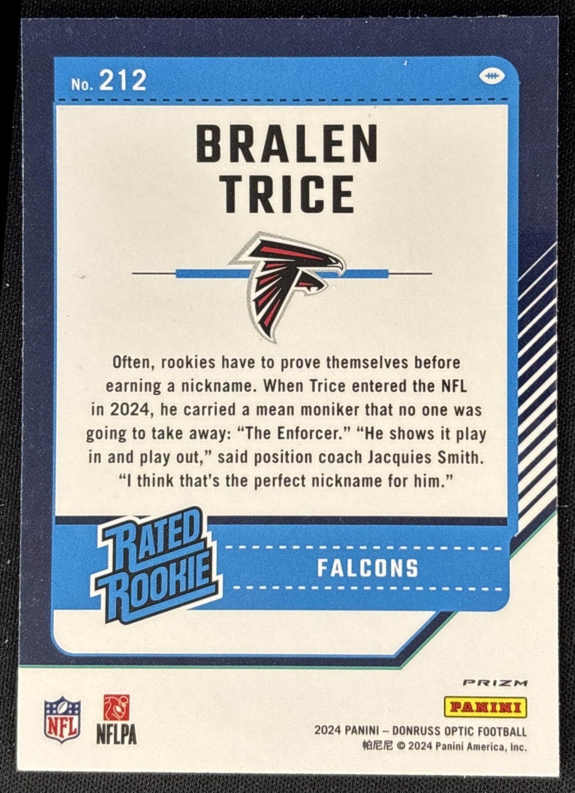 Bralen Trice 2024 Panini Donruss Optic Blue Hyper Falcons