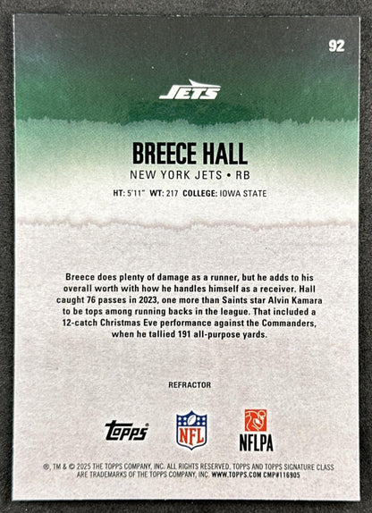 Breece Hall 2025 Topps Signature Class Chrome Veteran White Refractor Jets Back
