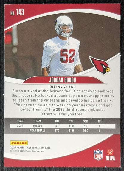 Jordan Burch 2025 Panini Absolute Rookies Cardinals Sports Trading Cards