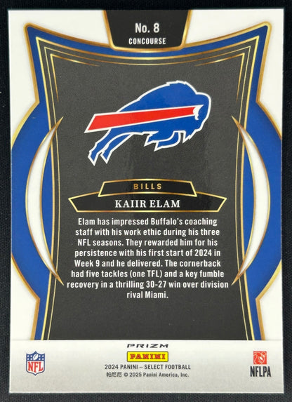 Kaiir Elam 2024 Panini Select Concourse Red and Yellow Prizm Shock Bills Sports Trading Cards