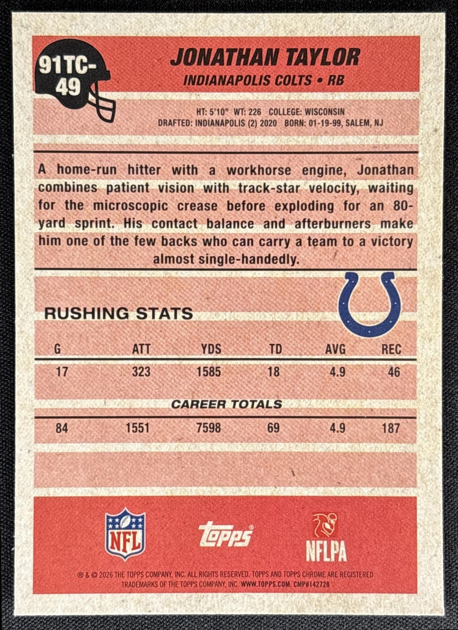 Jonathan Taylor 2026 Topps 1991 Chrome Mojo Refractor Colts