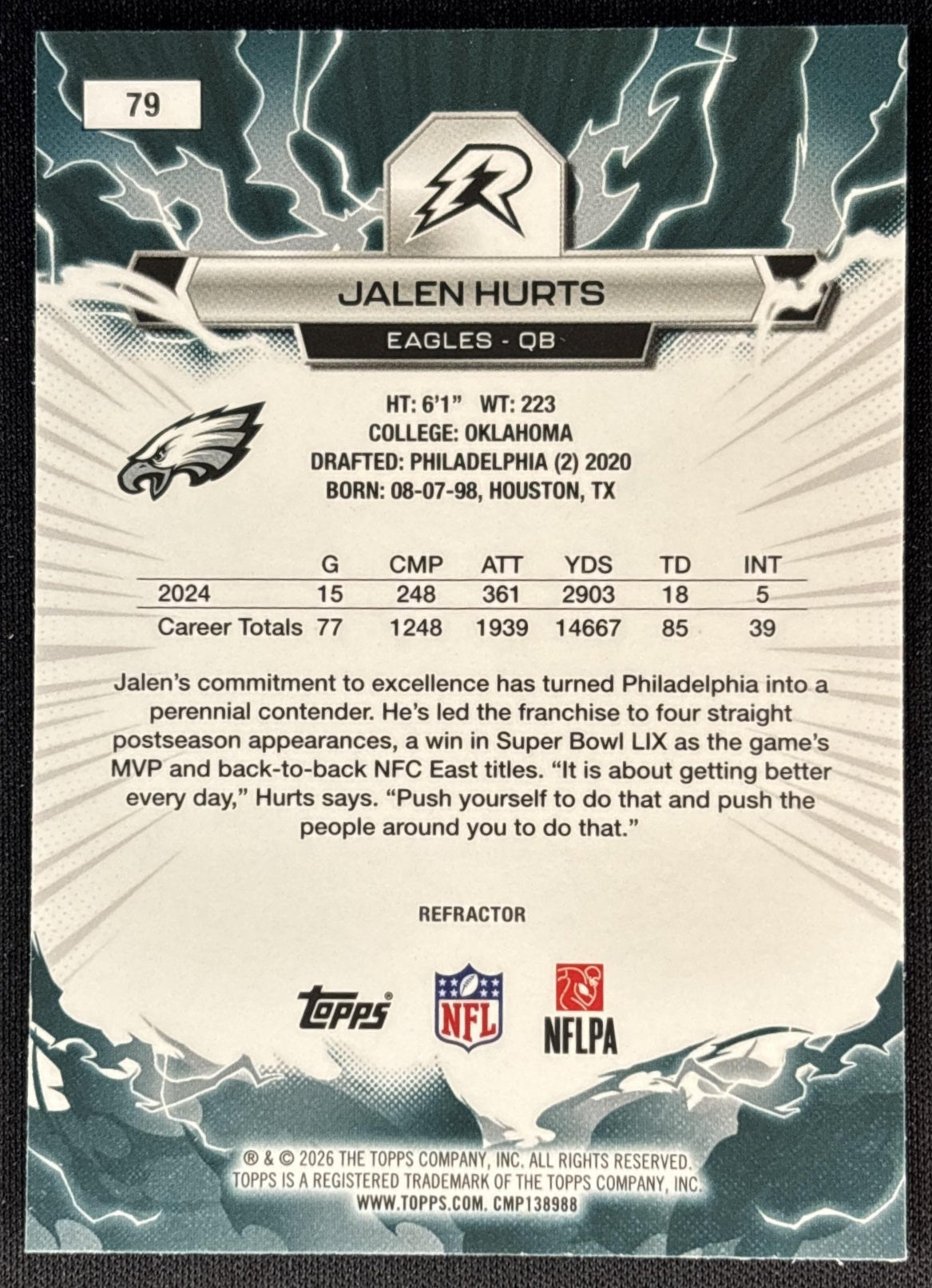 Jalen Hurts 2025 Topps Resurgence Refractor Eagles Philadelphia Eagles Sports Trading Cards