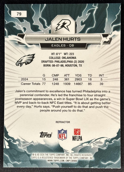 Jalen Hurts 2025 Topps Resurgence Refractor Eagles Philadelphia Eagles Sports Trading Cards