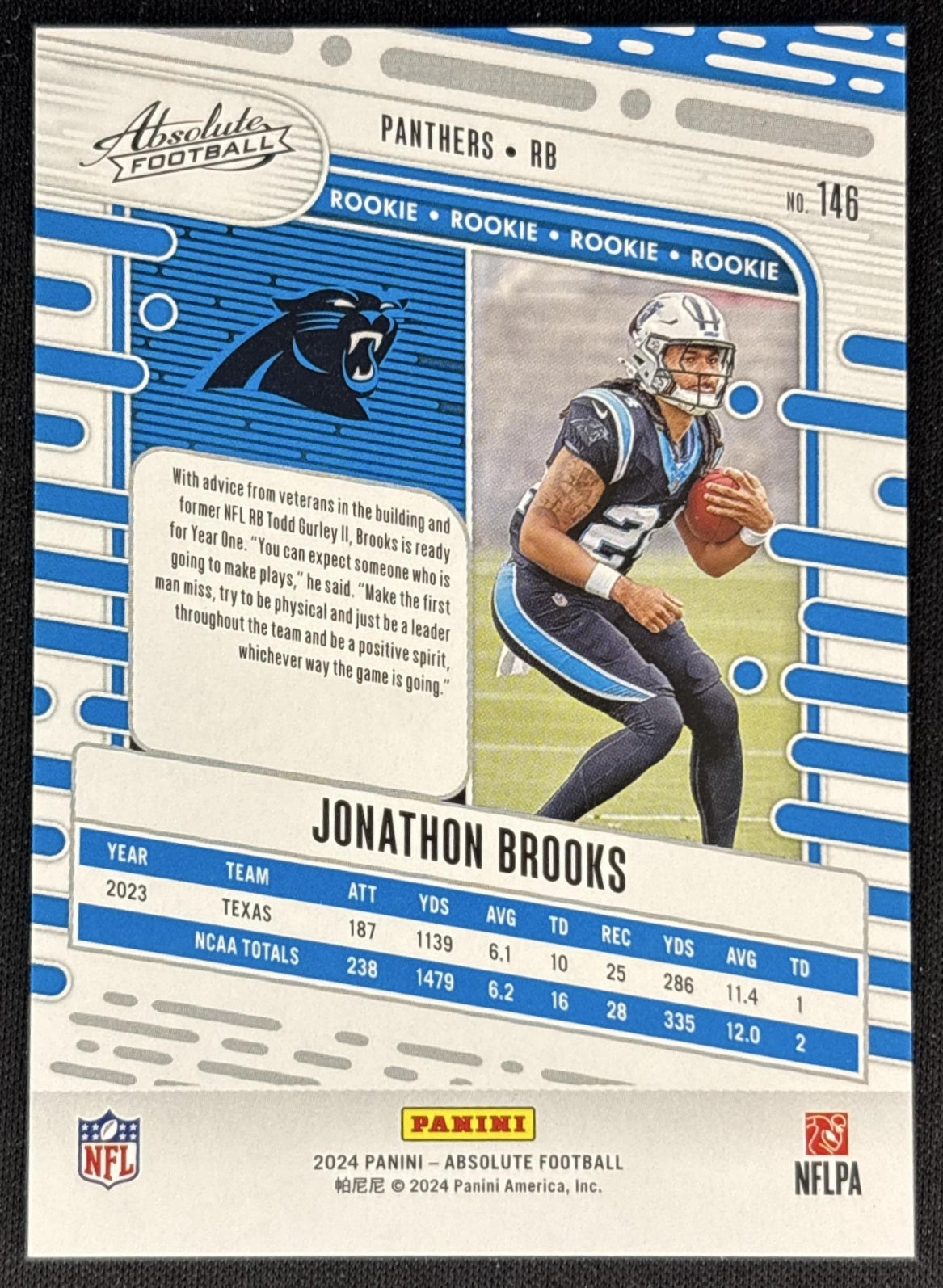 Jonathon Brooks 2024 Panini Absolute Orange /299 Panthers back