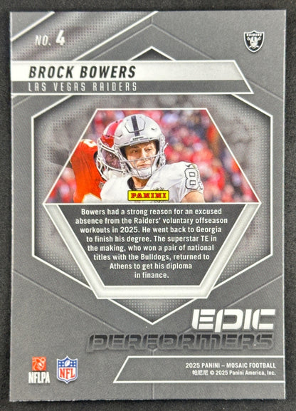 Brock Bowers 2025 Panini Mosaic Epic Performers Raiders Sports Trading Cards