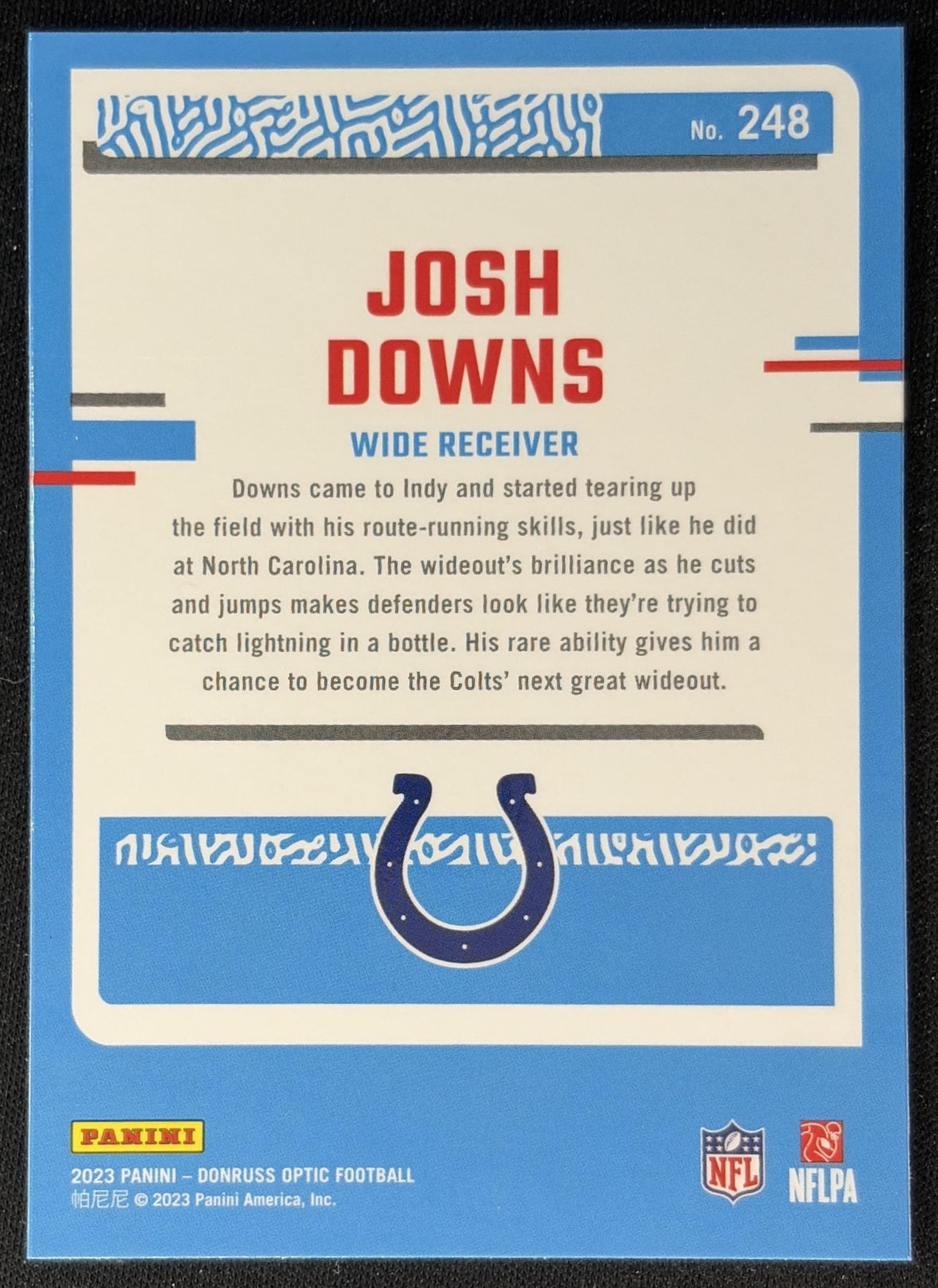 Josh Downs 2023 Panini Donruss Optic Colts back