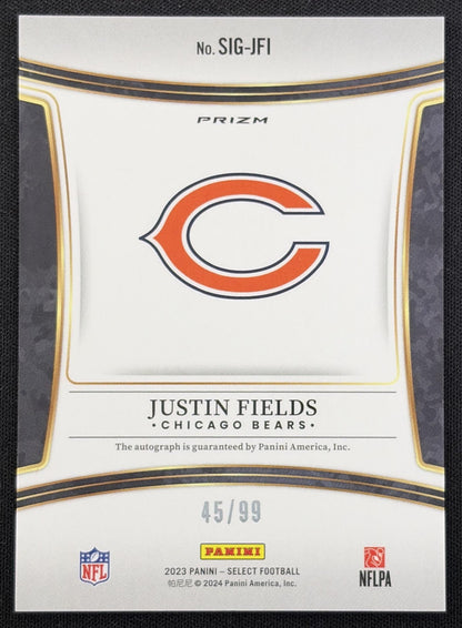 Justin Fields 2023 Panini Select Signatures Blue Prizm /99 Bears Chicago Bears