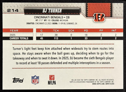 DJ Turner 2026 Topps Rainbow Foil Bengals