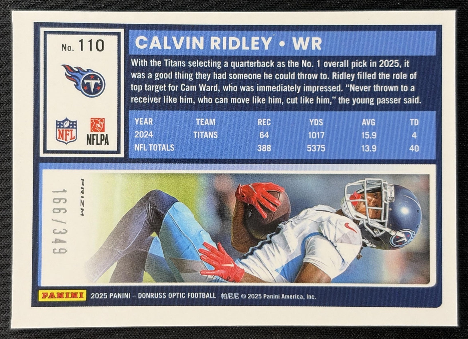 Calvin Ridley 2025 Panini Donruss Optic Aqua Prizm /349 Titans Sports Trading Cards