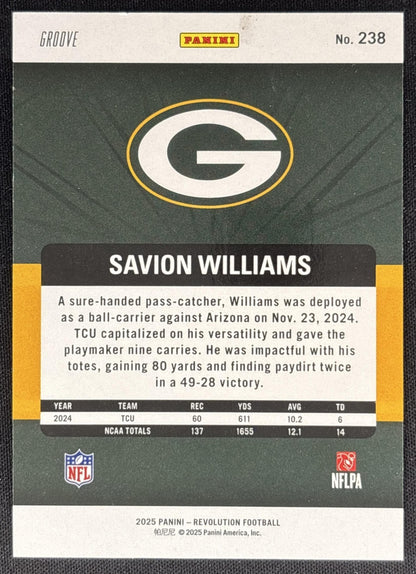 Savion Williams 2025 Panini Revolution Rookies Groove Packers Sports Trading Cards
