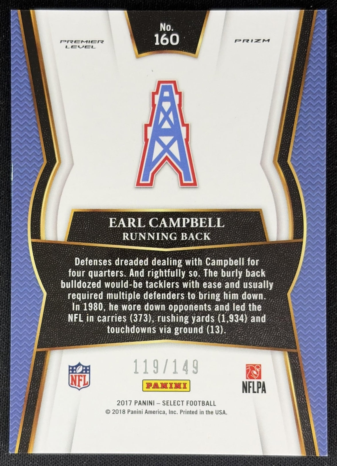Earl Campbell 2017 Panini Select Tri Color /149 back
