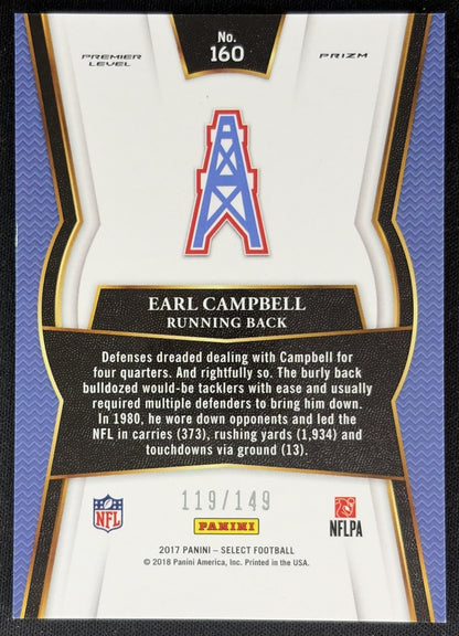 Earl Campbell 2017 Panini Select Tri Color /149 back