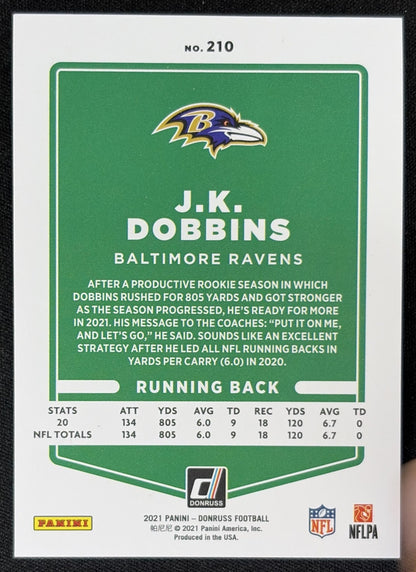 J.K. Dobbins 2021 Panini Donruss Press Proof Premium Ravens Sports Trading Card