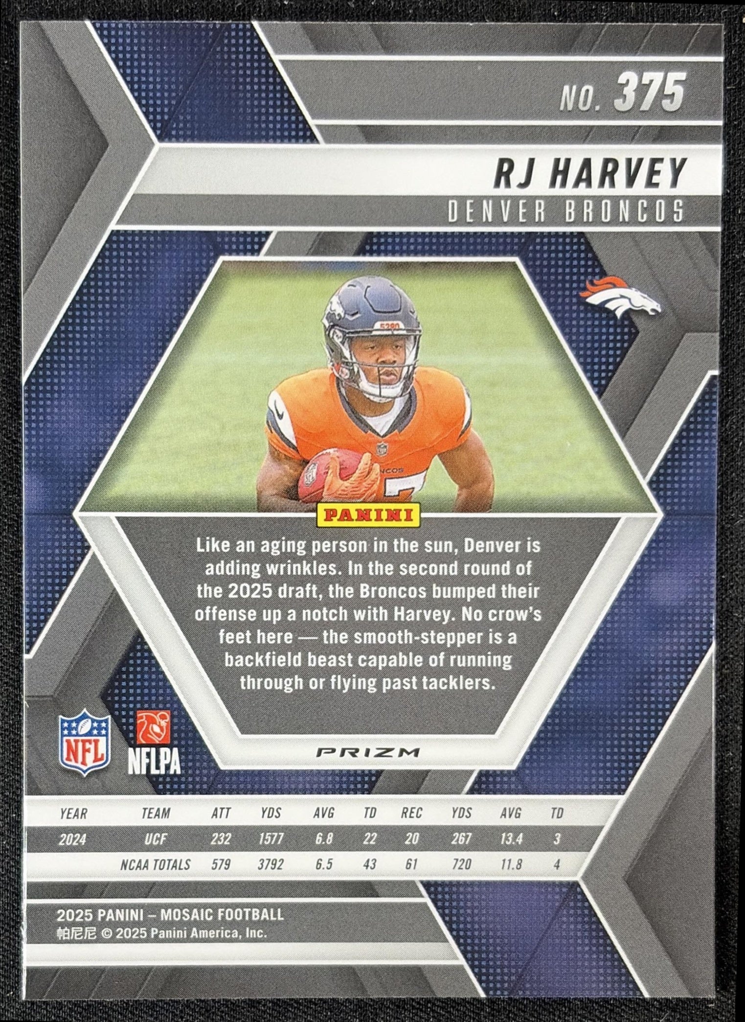 RJ Harvey 2025 Panini Mosaic Rookies Silver Prizm Broncos