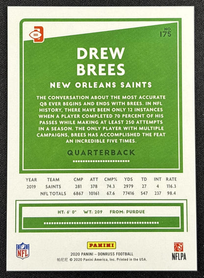 Drew Brees 2020 Panini Donruss Press Proof Silver /100 Saints - back