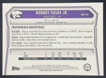 Rodney Fields Jr. 2026 Bowman Chrome Prospects Mojo Refractor Wildcats