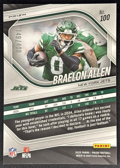 Braelon Allen 2025 Panini Prizm Pandora /400 Jets back