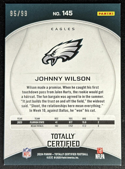 Johnny Wilson 2024 Totally Certified Rookies Mirror Platinum Orange /99 Eagles