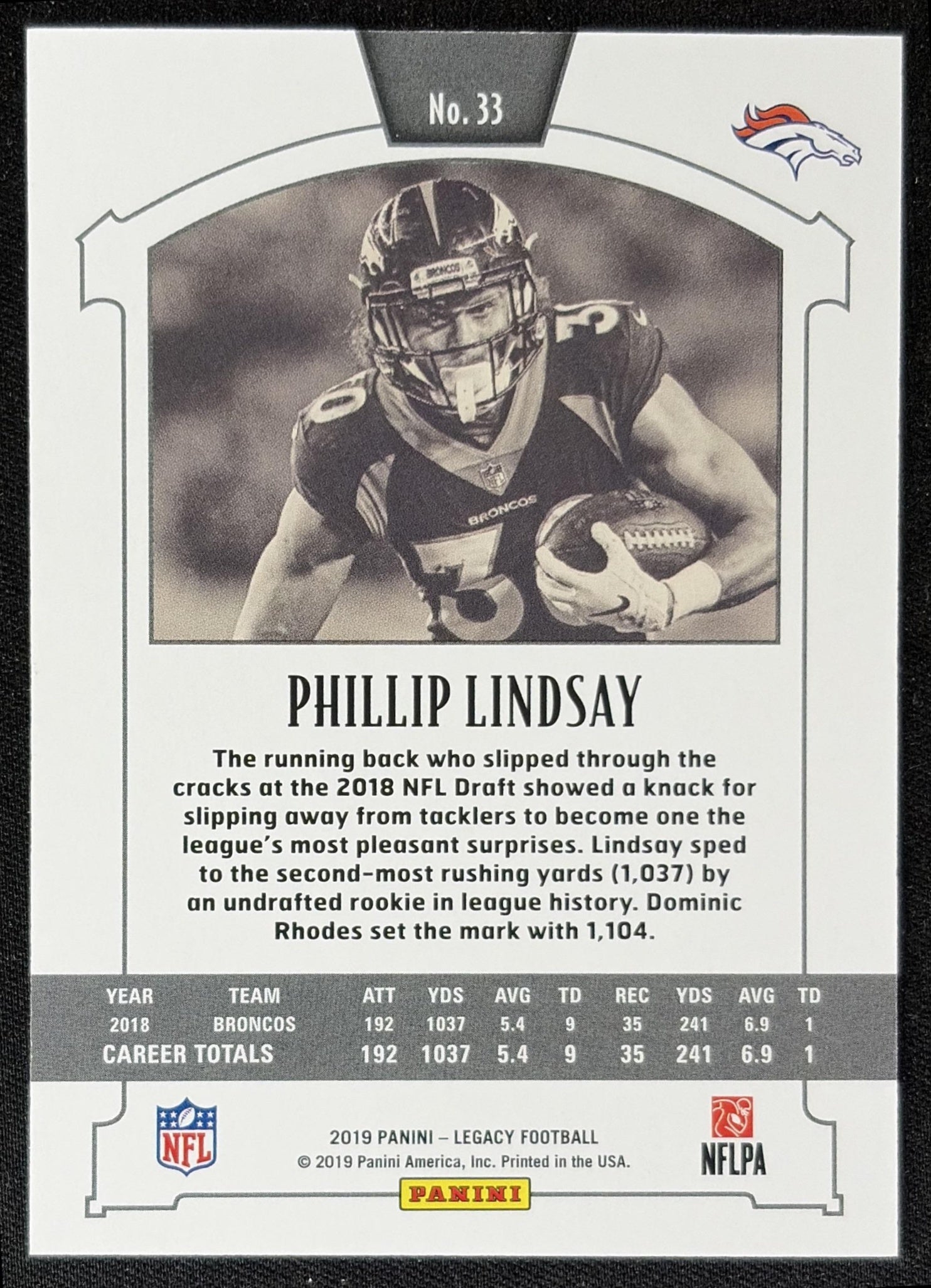 Phillip Lindsay 2019 Panini Legacy Orange /199 Broncos